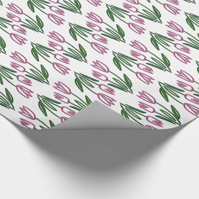 Papel De Presente Teste padrão desenhado mão floral com tulips. (Ponta)