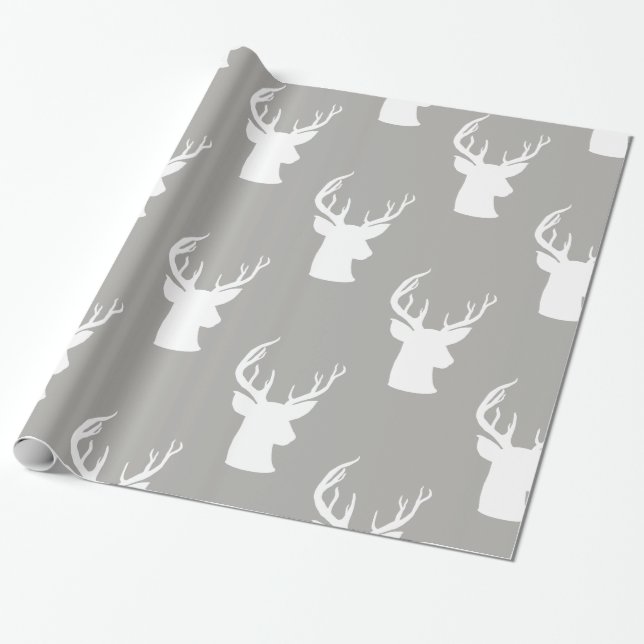 Papel De Presente Teste padrão do cinza do Natal do veado do Antler (Desenrolado)