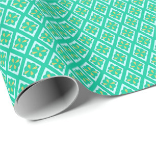 Papel De Presente Teste padrão do diamante - verde e aqua da cercet