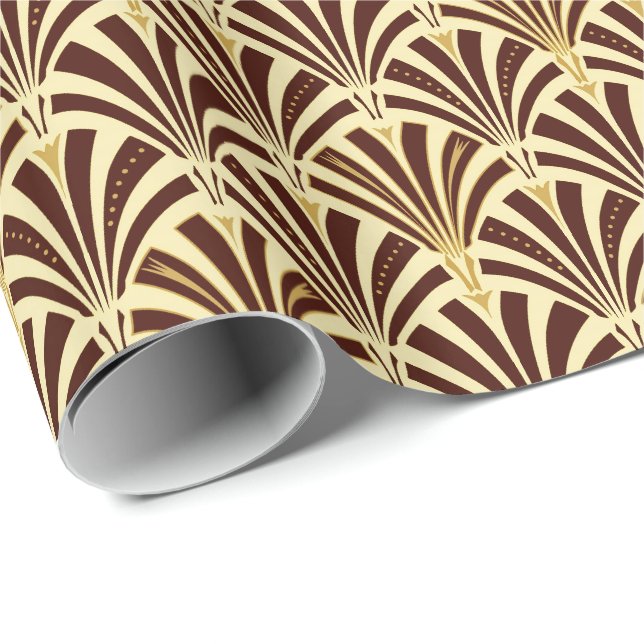 Papel De Presente Teste padrão do fã do art deco - chocolate no (Ponta do rolo)