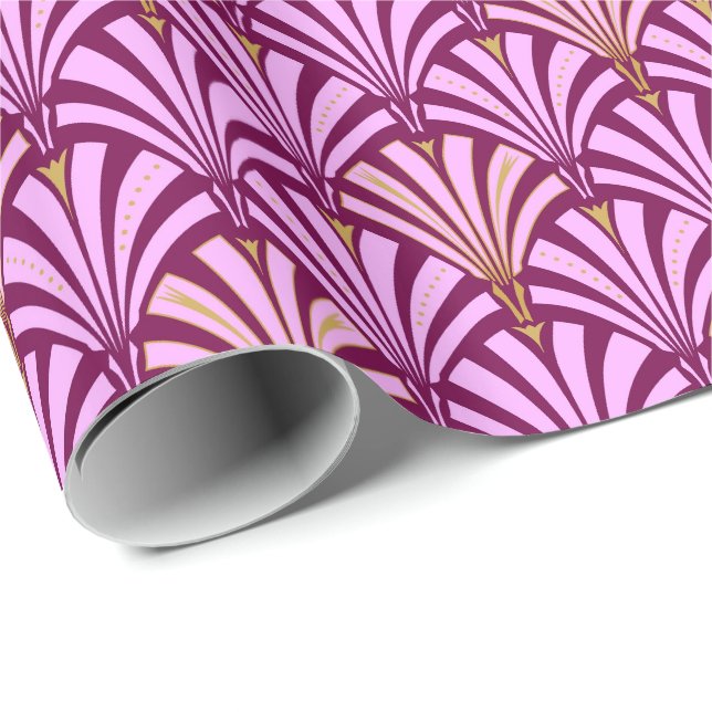 Papel De Presente Teste padrão do fã do art deco - orquídea e roxo (Ponta do rolo)