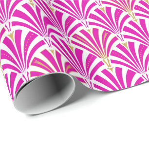 Papel De Presente Teste padrão do fã do art deco - rosa do