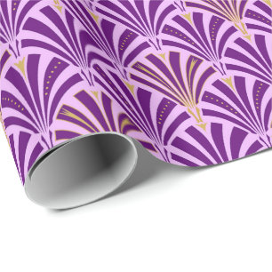 Papel De Presente Teste padrão do fã do art deco - roxo e orquíde
