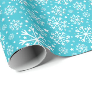 Papel De Presente Teste padrão do floco de neve no Natal azul
