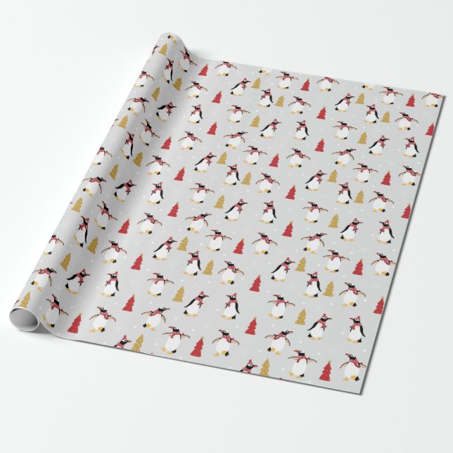 Papel De Presente Teste padrão do pinguim do feriado (Desenrolado)