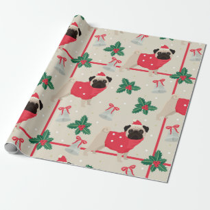 Papel De Presente Teste padrão do Pug do Natal
