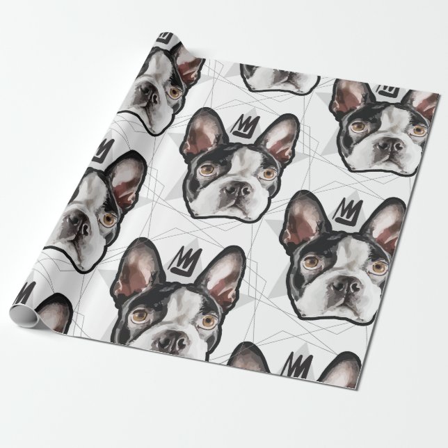 Papel De Presente Teste padrão do rei Boston Terrier (Desenrolado)