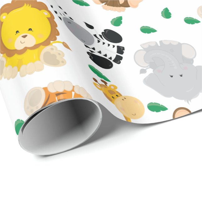 Papel De Presente Teste padrão dos animais do safari do bebê (Ponta do rolo)