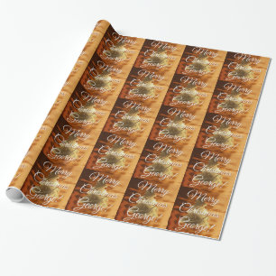 Papel De Presente Teste padrão Dourado da árvore de Natal de Brown