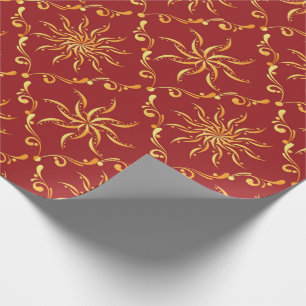 Papel De Presente Teste padrão dourado de Sun do Natal