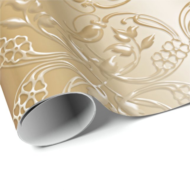 Papel De Presente teste padrão dourado floral (Ponta do rolo)