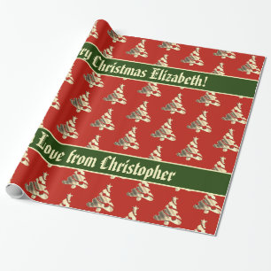 Papel De Presente Teste padrão elegante da árvore de Natal do ouro