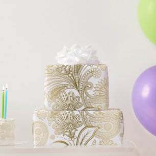 Papel De Presente Teste padrão floral de paisley do ouro & do