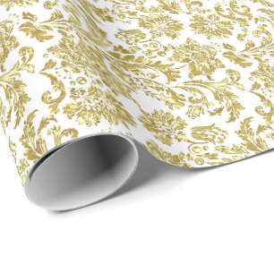 Papel De Presente Teste padrão floral Dourado branco e brilhante do