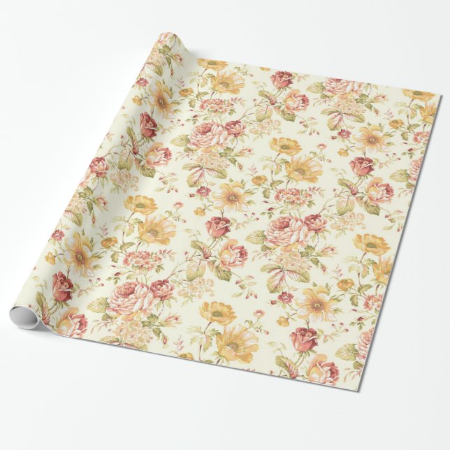 Papel De Presente Teste padrão floral elegante (Desenrolado)