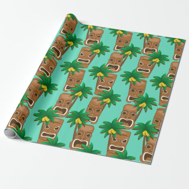 Papel De Presente Teste padrão havaiano da repetição de Tiki (Desenrolado)