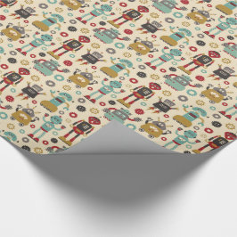 Papel De Presente Teste padrão ilustrado do divertimento robôs