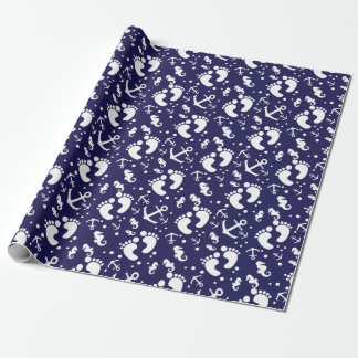 Papel De Presente Teste padrão náutico do azul do bebé