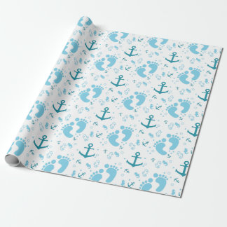 Papel De Presente Teste padrão náutico do azul do bebé