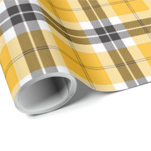 Papel De Presente Teste padrão preto amarelo do Scottish da xadrez