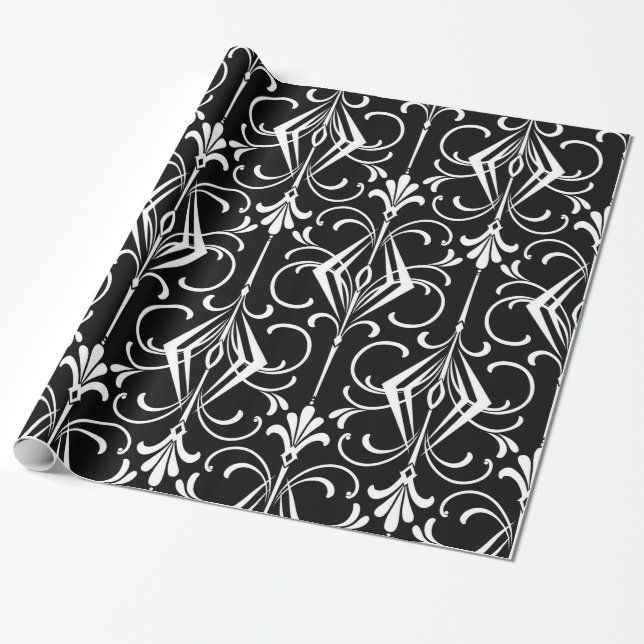 Papel De Presente Teste padrão preto & branco do art deco (Desenrolado)