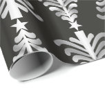 Papel De Presente Teste padrão preto e de prata moderno das árvores<br><div class="desc">Um teste padrão de prata bonito,  à moda e elegante das árvores de Natal em um fundo preto. O preto e o teste padrão das listras das árvores de Natal da prata adicionam um toque moderno a seus presentes festivos.</div>