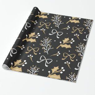 Papel De Presente Teste padrão preto elegante do visco & do Natal d