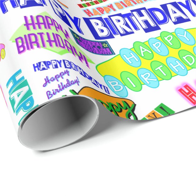 Papel De Presente Teste padrão retro dinâmico do feliz aniversario (Ponta do rolo)
