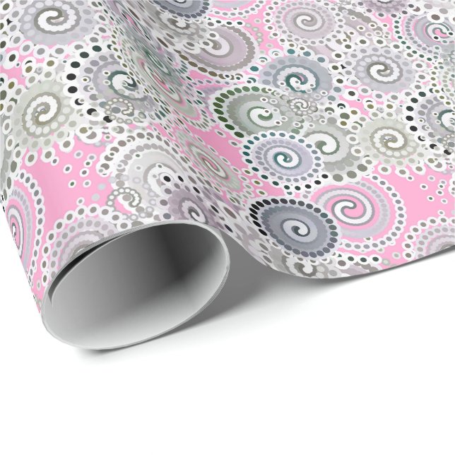 Papel De Presente Teste padrão, rosa e cinza do redemoinho do (Ponta do rolo)