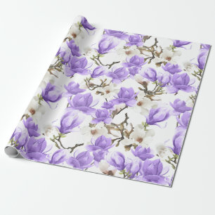 Papel De Presente Teste padrão roxo & branco da aguarela da flor da