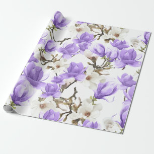 Papel De Presente Teste padrão roxo & branco da aguarela da flor da