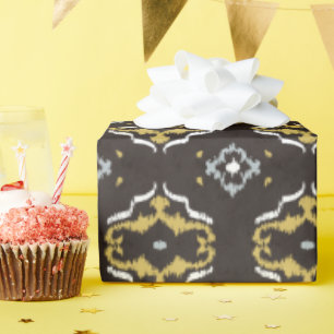 Papel De Presente Teste padrão tribal do ikat chique do marrom