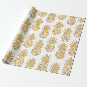 Papel De Presente Teste padrão tropical elegante do abacaxi do ouro