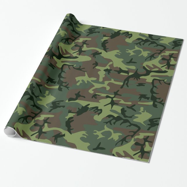 Papel De Presente Teste padrão verde de Camo Brown da camuflagem (Desenrolado)