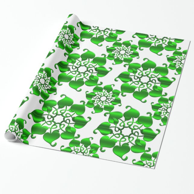 Papel De Presente teste padrão verde dos círculos florais com folhas (Desenrolado)