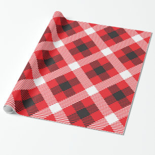 Papel De Presente Teste padrão vermelho da xadrez do búfalo branco