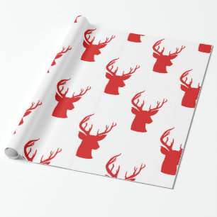Papel De Presente Teste padrão vermelho do feriado do Antler do