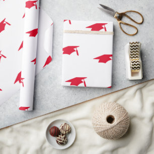 Papel De Presente Teste padrão vermelho dos bonés de formatura -