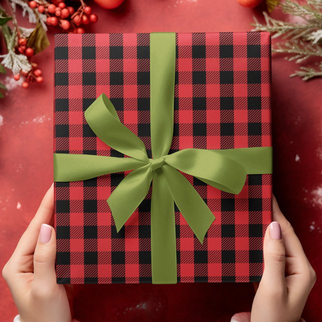 Papel De Presente Teste Simples de Buffalo Xadrez Vermelha Preta Pad (Simple black and red buffalo check pattern wrapping paper. )