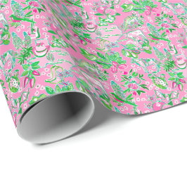Papel De Presente Texas Map Pink & Green Preppy Patterno