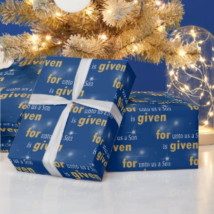 Papel De Presente Texto Cristão de Natal em Azul