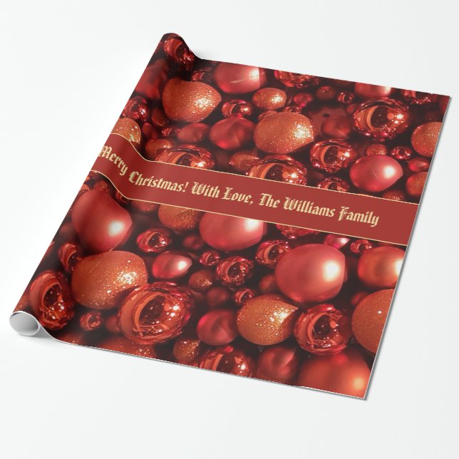 Papel De Presente Texto de adição do padrão de bolhas de Natal Verme (Desenrolado)