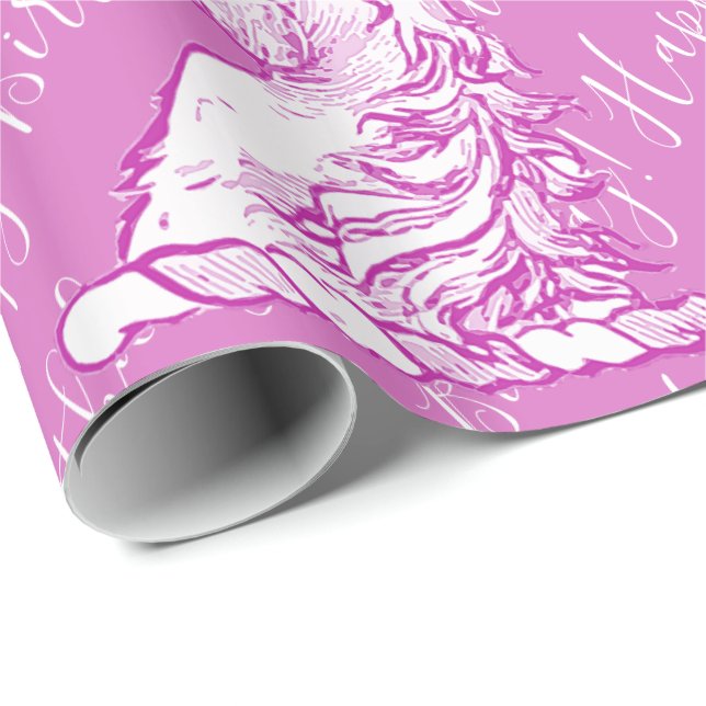 Papel De Presente Texto de Aniversário Personalizado de Padrão Unicó (Ponta do rolo)