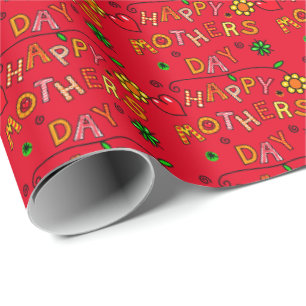 Papel De Presente Texto de Dia de as mães Feliz e Presentes de Coraç