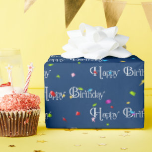 Papel De Presente Texto de Feliz Aniversário com Confetes