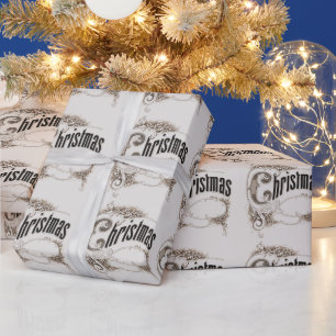 Papel De Presente Texto de natais vintages com borda do Ornamentado