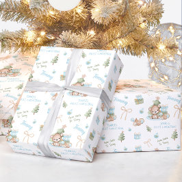 Papel De Presente Texto de Natal do nome do Bear Boy