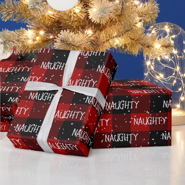 Papel De Presente Texto de Natal MAL-COMPORTADO em Xadrez de Búfalo (Feriados)