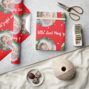 Papel De Presente Texto de Natal Personalizado e Uma Foto Circular V