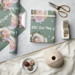 Papel De Presente Texto de Natal Personalizado e Uma Foto em Círculo